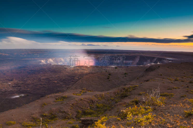 火山,几劳亚活火山,夏威夷,夏威夷大岛,风管,地震,天空,夜晚,曙暮光,烟