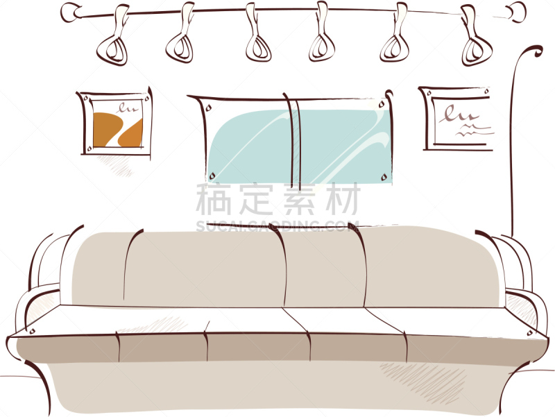 列车内部,地铁,窗户,无人,绘画插图,剪贴画,白色背景,无人迹,室内,车座