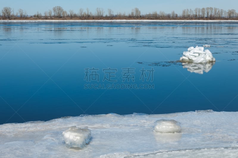 小丘,河流,冰,坏掉的,春天,水,天空,美,水平画幅,雪