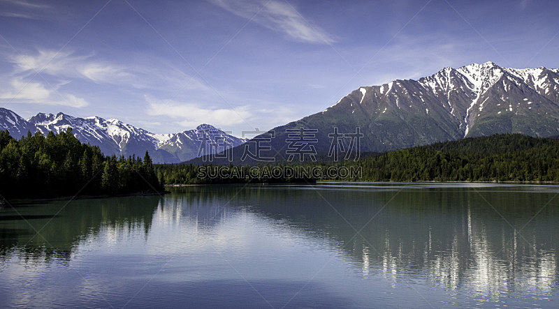 山,水,水平画幅,雪,无人,2015年,阿拉斯加,户外,湖,山脉