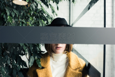 帽子,叶子,女人,绿色,美,留白,艺术模特,水平画幅,美人,仅成年人