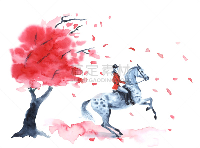 红色,秋天,叶子,马,水彩画,十月,马勒,水彩画颜料,运动,公园