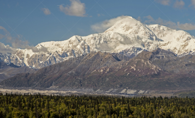 麦金利峰,山,雪,阿拉斯加,旅途,观光巴士,山口,河流,夏天,户外