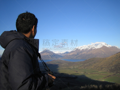 摄影师,蹄冠峰,卓越山脉,南阿尔卑斯山脉,前进的道路,水平画幅,绿色,雪,户外,大洋洲