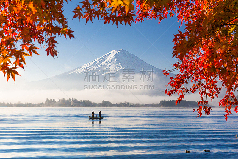 富士山 秋天 湖 山 早晨 季节 雾 日本 地形 山梨县图片素材下载 稿定素材