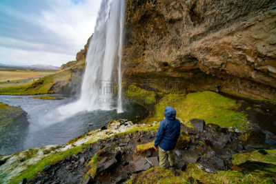 瀑布,冰岛国,在之后,塞里雅兰瀑布,自然,seljalandsfoss waterfall,洞穴,水平画幅,无人,苔藓