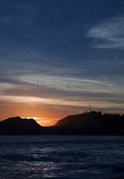 海景,橙色,蓝色,远距离,山,垂直画幅,美,银色,无人,茧