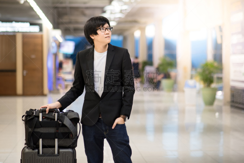 男商人,青年人,手提箱,机场,行李,等,亚洲,智慧,旅行者,男性