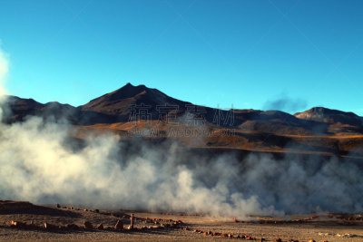 地形,蒸汽,在上面,盖沙斯,高架铁路铁轨,低热喷泉,火山学,间歇泉,温泉池,安第斯高原