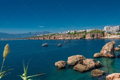 海滩,安塔利亚省,地中海,风景,土耳其,地中海土耳其,度假胜地,水平画幅,无人,海港