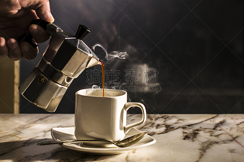 蒸汽,咖啡杯,咖啡机,褐色,早餐,桌子,水平画幅,无人,早晨,浓咖啡