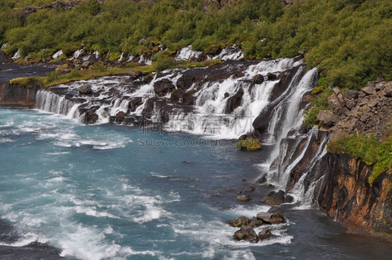 hraunfossar,冰岛国,自然,水平画幅,地形,瀑布,无人,户外,岛,著名景点