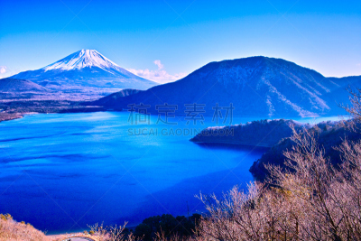 山,富士山,本栖湖,水,美,里山,水平画幅,林区,雪,无人