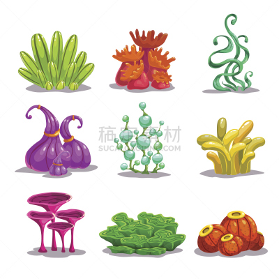 色彩鲜艳,乐趣,幻想,矢量,植物群,格子烤肉,可爱的,部分,休闲游戏,背景分离