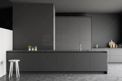 厨房,安全护栏,吧椅,灰色,华贵,舒服,地板,炊具,水槽,现代