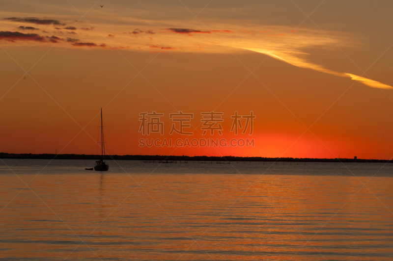 夏天,桑迪胡克,美国,水平画幅,无人,有帆船,日落,摄影,放松