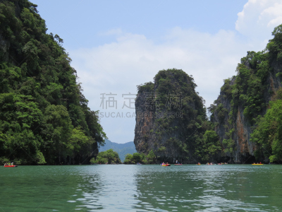 攀牙湾,皮划艇运动,安达曼海,独木舟,石灰石,洞穴,水平画幅,无人,四分之三身长,摄影
