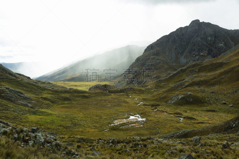 雾,冰河,山谷,风景,安卡什地区,科迪勒拉山脉,生物学过程,秘鲁,沙砾,天空