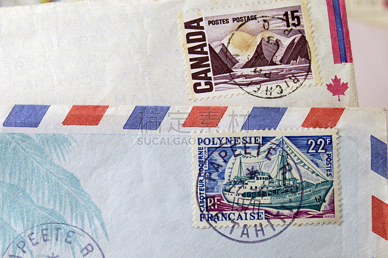 两个物体,信函,航空邮件,塔西提岛,法国海外领土,信封,记忆,加拿大,想法,背景