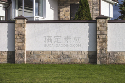 白色,围墙,房屋,美,水平画幅,绿色,无人,长方形,草坪,夏天