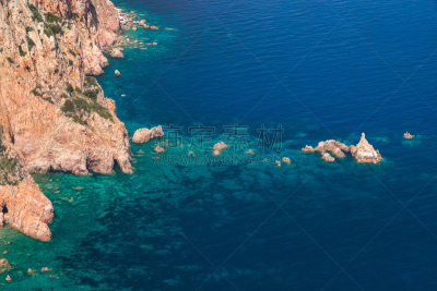 科西嘉,夏天,岛,海岸地形,piana,深的,法国,自然美,海岸线,地中海