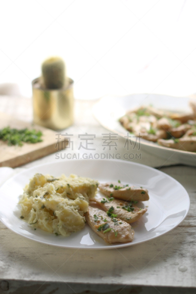 土豆泥,煎鸡肉,格子烤肉,蔬菜,清新,烤的,食品,橄榄油,烤肉架,简单