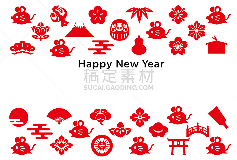 日本,计算机图标,鼠,新年卡,传统,2020,新年前夕,云,复古风格,古董