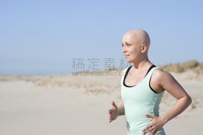 化疗药物,秃头,青年女人,慢跑,修改系列,何杰金病,剃光头,淋巴瘤,癌症,白血病