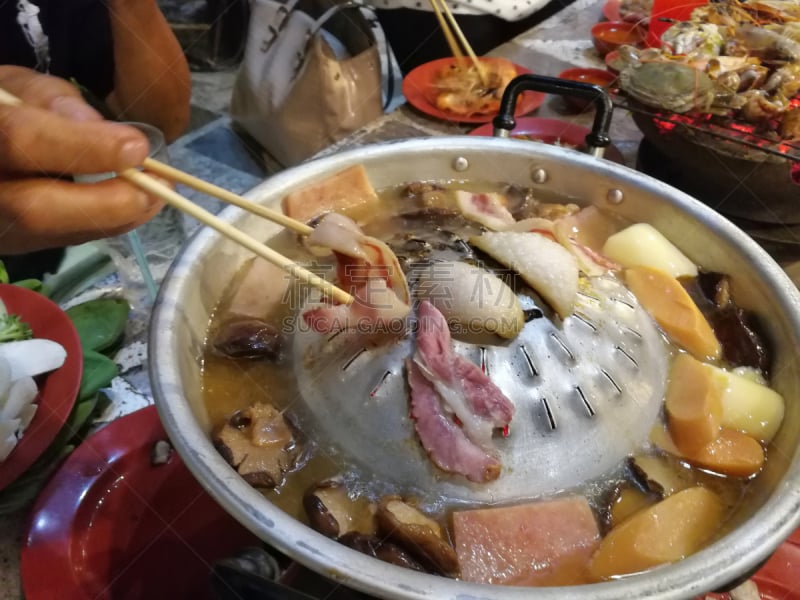 猪肉,商店,热,曼谷,自助餐,泰国,炖牛肉,焖菜,芝麻,格子烤肉