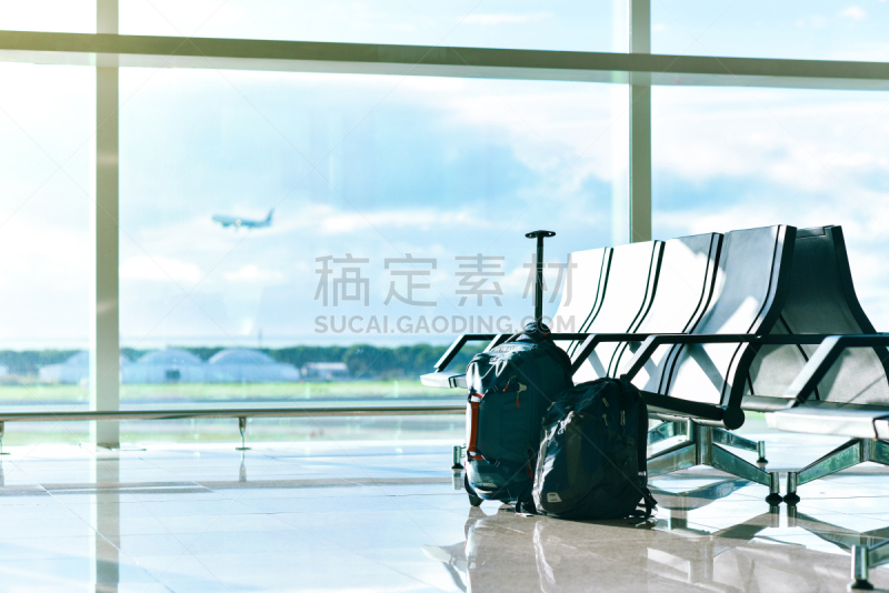 行李,飞机,旅途,空的,商务旅行,手提箱,运输大楼,椅子,现代,窗户
