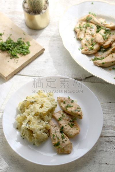 土豆泥,煎鸡肉,格子烤肉,蔬菜,清新,烤的,食品,橄榄油,烤肉架,简单