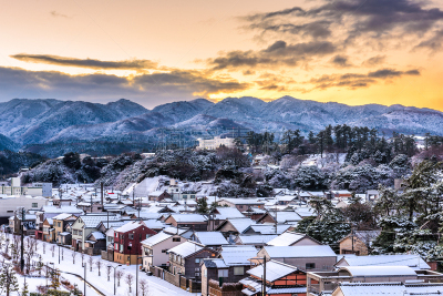 日本,城镇景观,能登半岛,石川县,北陆地区,里山,水平画幅,山,夜晚,雪