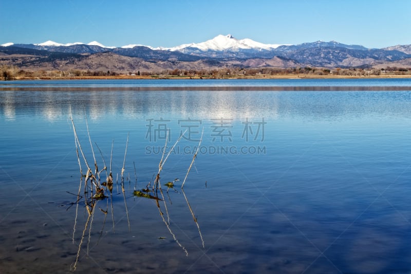 麦景图湖,朗斯峰,广角,巨大的,风景,前山脉,天空,水平画幅,蓝色,户外