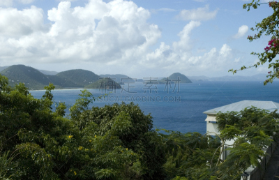 托投拉岛,英属维尔京群岛,天空,旅游目的地,水平画幅,绿色,地形,无人,全景,西印度群岛