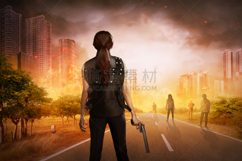 女人,汗衫,亚洲,僵尸,警官,马甲,马来西亚人,美