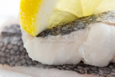 柠檬,皮肤,肉片,大特写,无须鳕鱼,水平画幅,无人,生食,膳食,海产