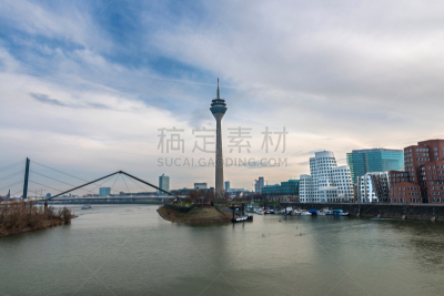 现代,建筑,安全护栏,杜塞尔多夫,水,当地著名景点,莱茵通讯塔,码头周围,都市风景