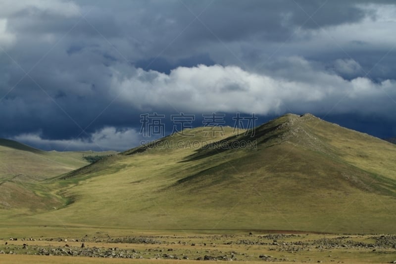 东欧大草原,鄂尔浑河谷,天空,暴风雨,柳树,水平画幅,山,无人,户外,云景