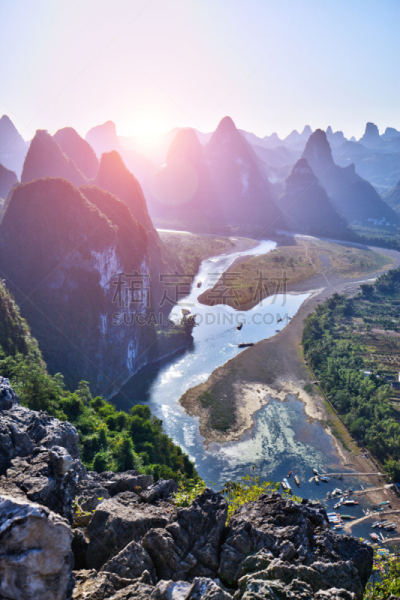 桂林,河流,兴平,漓江,阳朔,垂直画幅,水,天空,山,无人