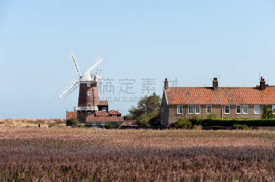 cley next the sea,昂格鲁撒克逊人,风车,面粉厂,传统风车,诺福克,天空,留白,水平画幅,无人
