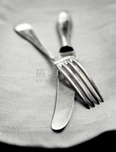 古典式,餐巾,银餐具,银色,纺织品,餐刀,背景分离,食品,干抹布,拍摄环境