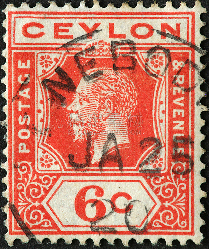 斯里兰卡,1920-1929年图片,1920年-1929年,邮戳,垂直画幅,古典式,人,肖像,仅成年人