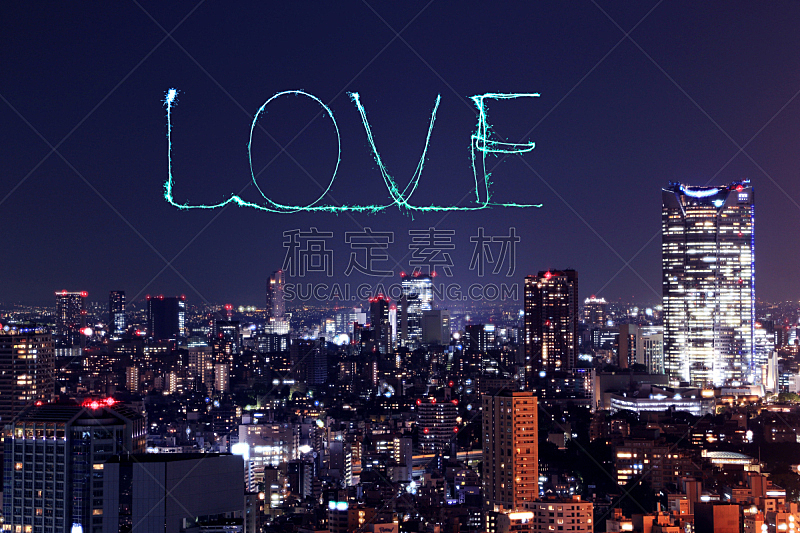 夜晚,明亮,都市风景,放焰火,东京,在上面,天空,水平画幅,日本,闪烁发光