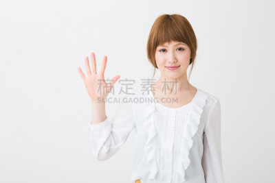 女人,做手势,青年人,数字5,亚洲,大约5世纪,美,留白,水平画幅