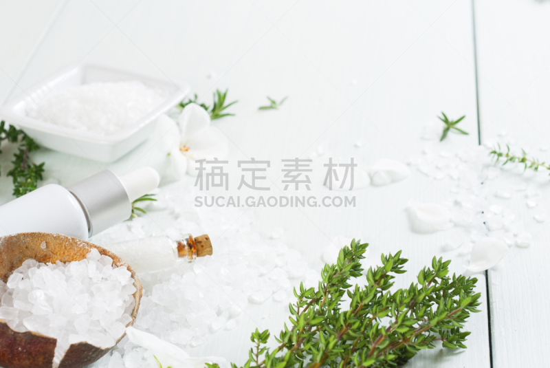 盐,香旱芹菜,留白,spa美容,乡村风格,明亮,白色,瓶子,芳香疗法,碗