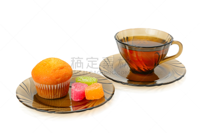 纸杯蛋糕,分离着色,白色背景,桔子酱,茶杯,釜状铜鼓,茶蜡,蛋糕托杯,枣,果味软糖