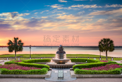 查尔斯顿,滨水,公园,南卡罗来那,庭院,美国,水平画幅,建筑,夜晚,无人