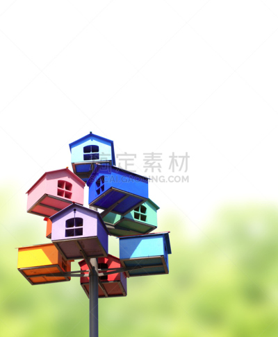鸟巢,多色的,盒子,鸡笼,小鸟笼,垂直画幅,新的,绿色,无人,蓝色