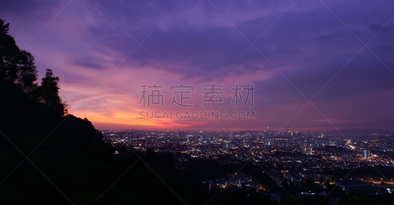 吉隆坡,吉隆坡塔,天空,水平画幅,山,夜晚,无人,户外,马来西亚,云景