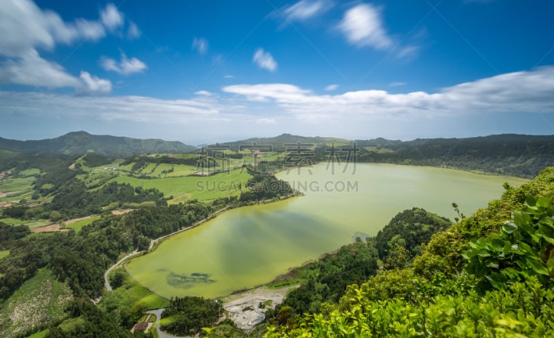 亚速尔群岛,泻湖,水,美,凹陷地形,水平画幅,山,火山地形,史托克间歇泉,大西洋群岛